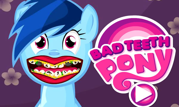 Removendo cáries e manchas dos dentes do pônei